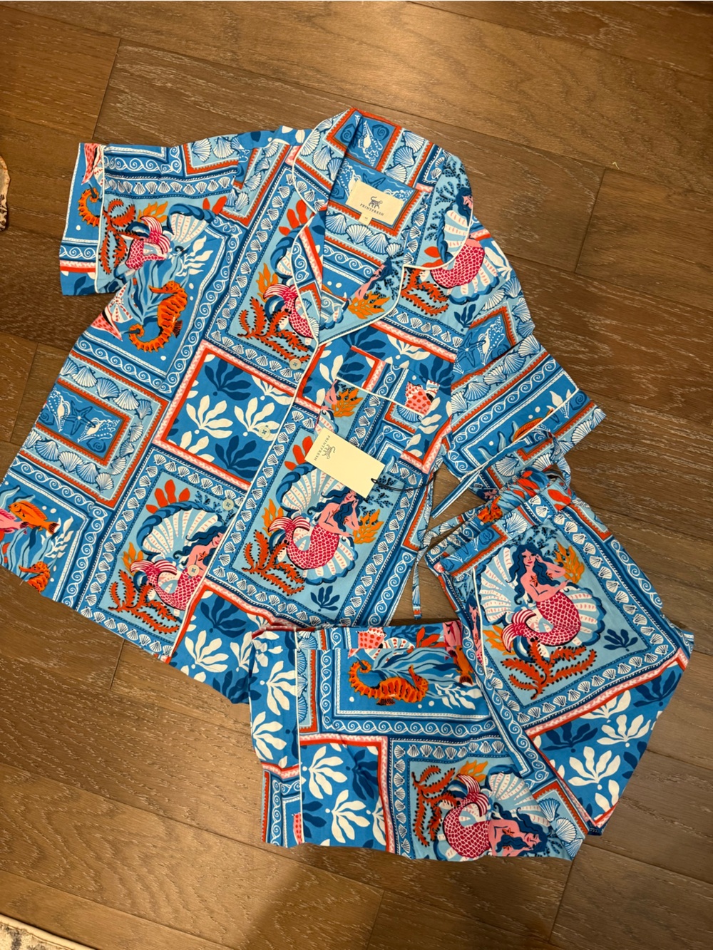 Printfresh Blue Kids Mermaid & Seahorse Pajama Set